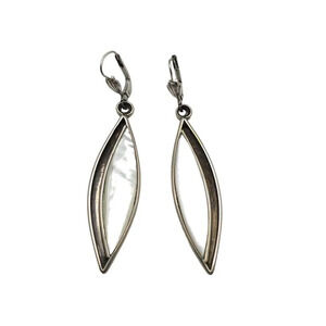 Vintage Artist Signed Mother Of Pearl Sterling Silver Drop Earrings Modernist